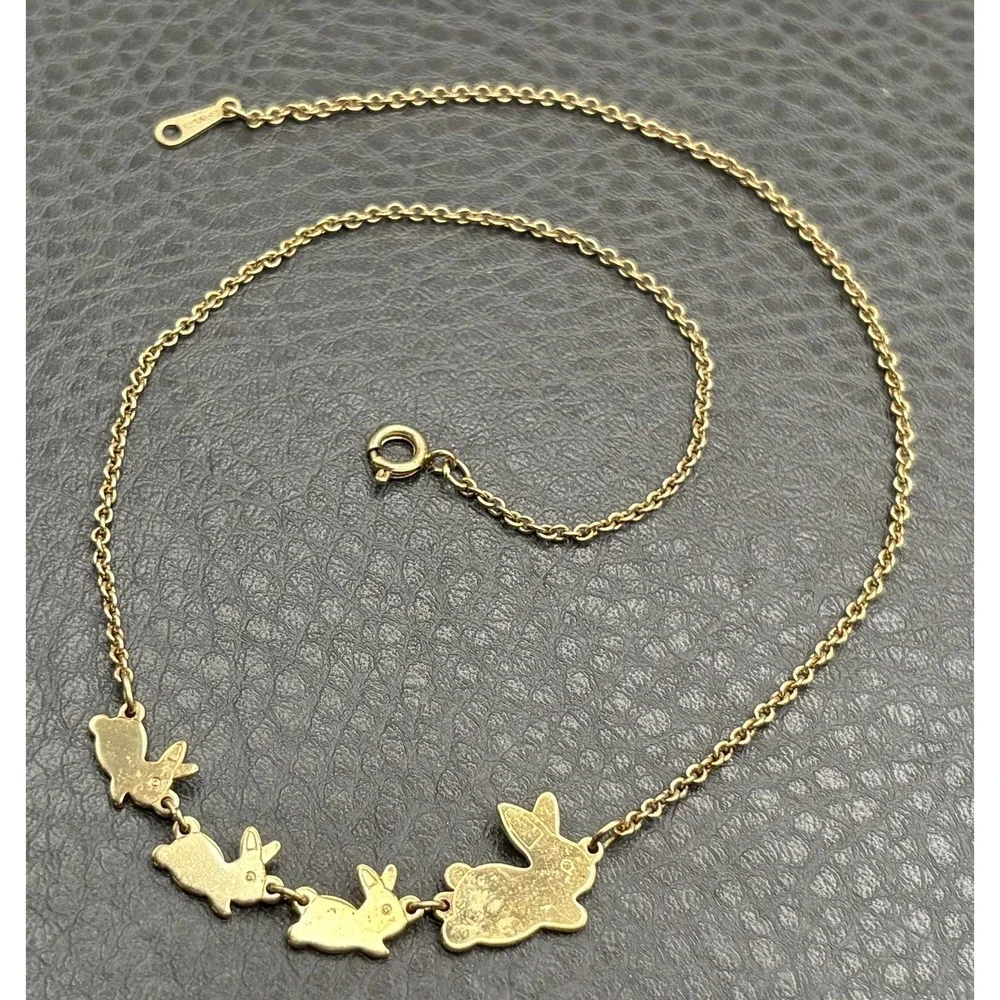 Avon Vintage Rare Family Of Bunnies Mom And Babies Bunny Necklace Gold Tone 15